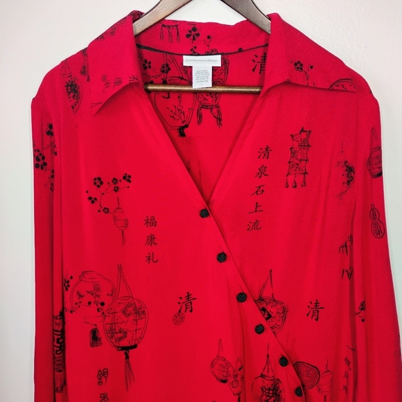Soft Surroundings Wrap Top Womens Large Red Asian Oriental Pagoda Japanese - Picture 4 of 16